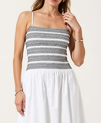 Modenaire Women's Smocked Bodice A-Line Maxi Dress