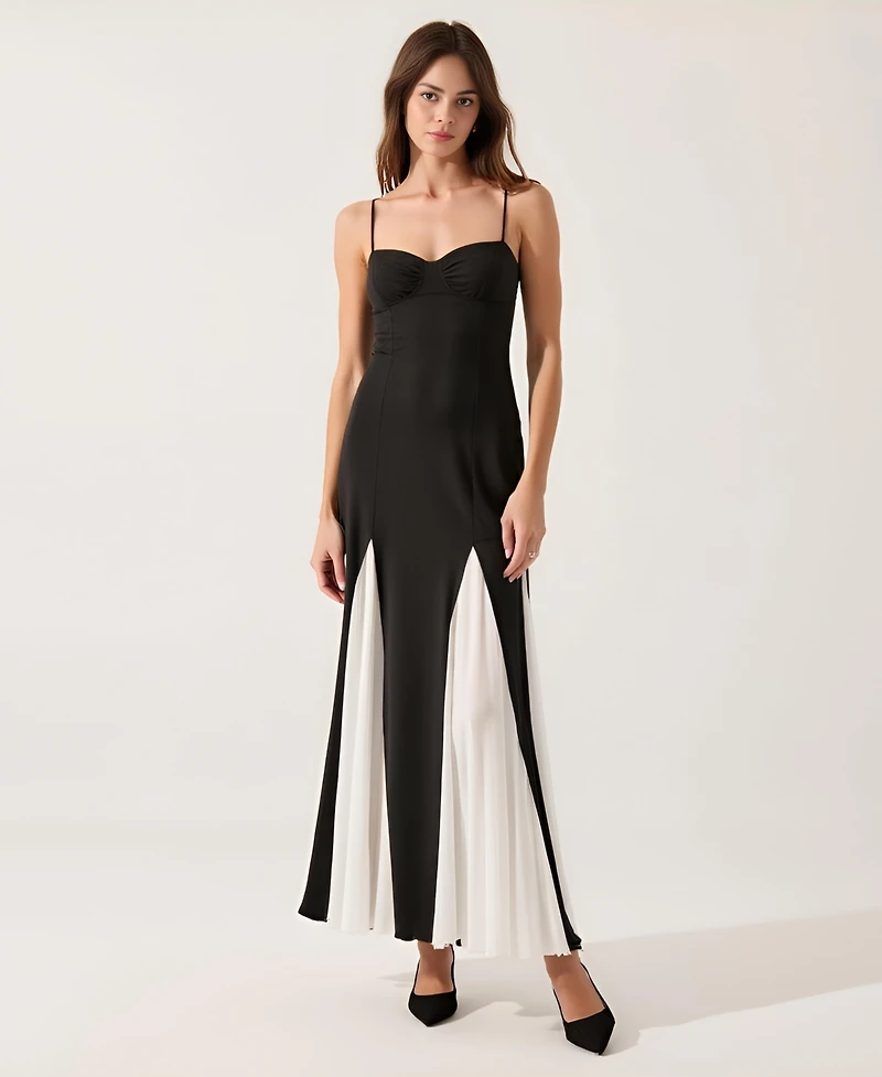 Modenaire Women's Spaghetti Strap Bustier Pleated Maxi Dress