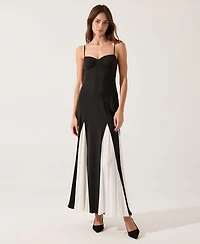 Modenaire Women's Spaghetti Strap Bustier Pleated Maxi Dress