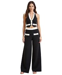 Modenaire Women's Two-Piece Halter Crop Top and Wide-Leg Pant Set