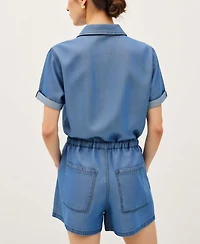 Modenaire Women's Utility Button-Up Drawstring Waist Romper