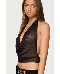 Edikted Women's Shiny Knit Cowl Neck Backless Top