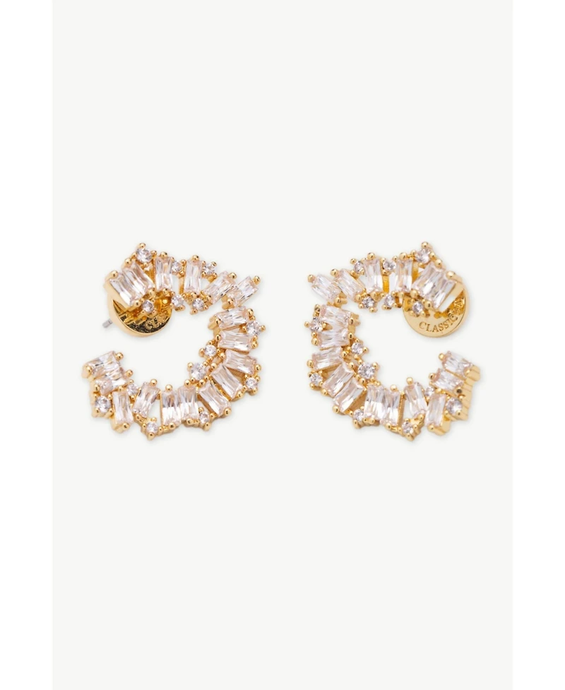 Classicharms Crescent Baguette Cubic Zirconia Stud Earrings