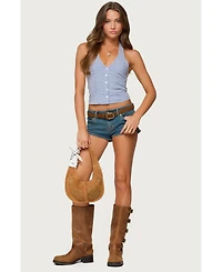 Edikted Women's Evan Gingham Button Up Halter Top