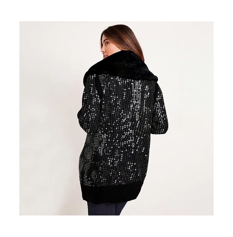 June + Vie Women's Sequin Button-Up Sweater