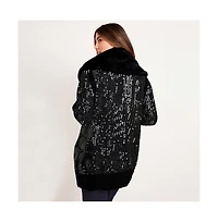 June + Vie Women's Sequin Button-Up Sweater