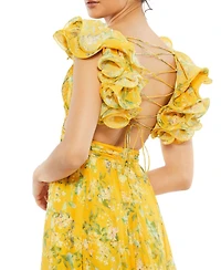 Mac Duggal Women's Sequined High Neck Ruffled Flutter Sleeve Midi Dress