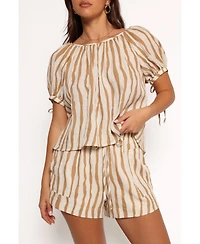 Petal and Pup Women's Maggie Two Piece Set - White Tan Stripe