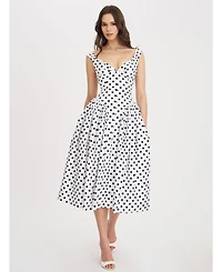 Miss Circle Women's Rahma Polka Dot Drop Waist Midi Cotton Poplin Dress