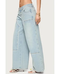 Edikted Womens Teela Lacey Low Rise Carpenter Jeans