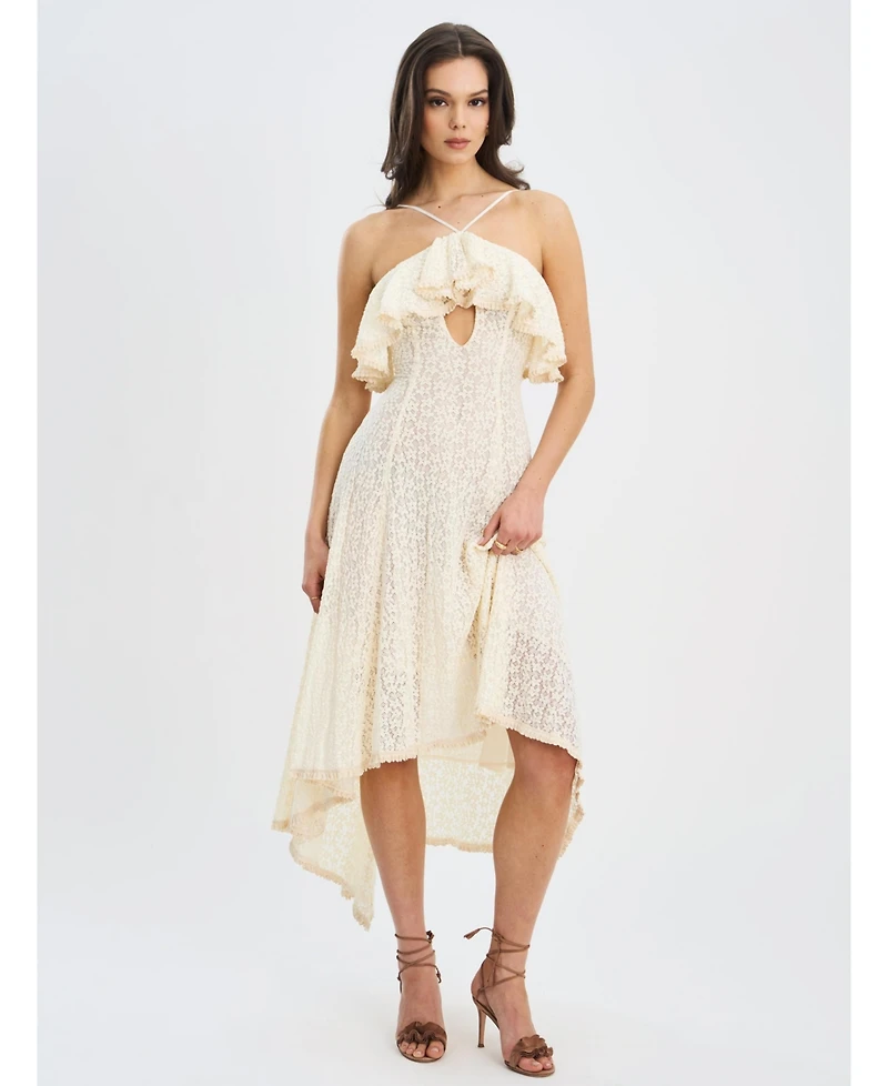 Miss Circle Women's Idra Lace Trim Sleeveless Crochet Midi Trailing Dress
