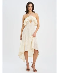 Miss Circle Women's Idra Lace Trim Sleeveless Crochet Midi Trailing Dress
