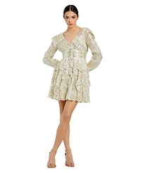 Mac Duggal Women's Long Sleeve Ruched Ruffle Mini Dress