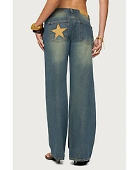 Edikted Women's Faux Suede Star Low Rise Jeans