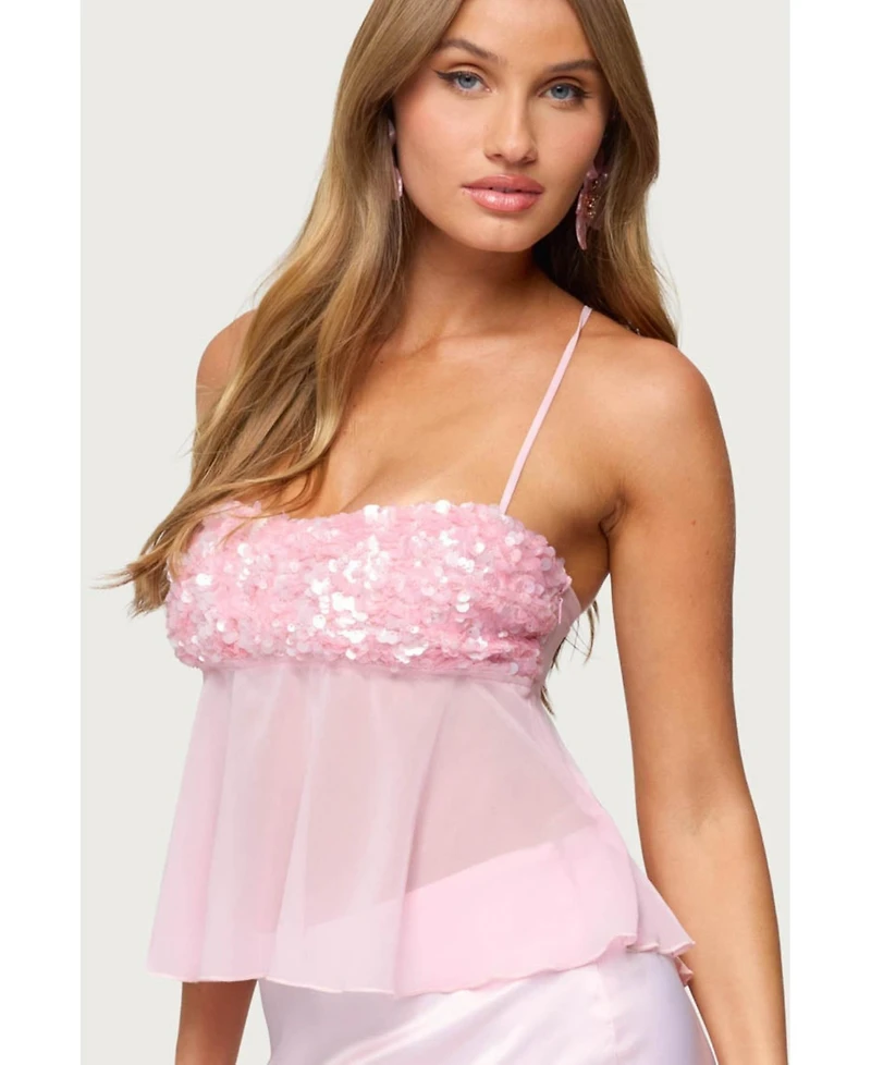Edikted Women's Vella Sequin Sheer Chiffon Top