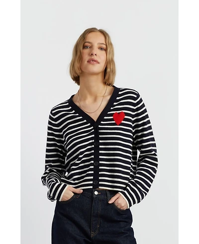 Chinti & Parker Women's Wool Cashmere Heart Breton Cardigan