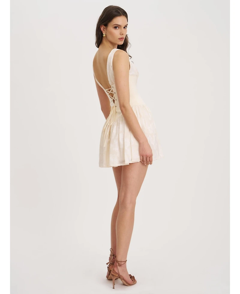 Miss Circle Women's Zahara Off White Jacquard Drop Waist Mini Dress