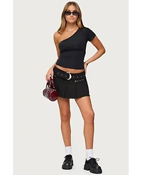 Edikted Womens Kore Belt Pleated Denim Micro Skort