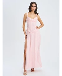 Miss Circle Women's Mallory Baby Pink Stripe Jacquard High Slit Gown