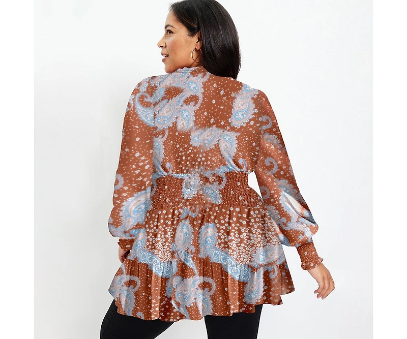 June + Vie Women's Plus Smocked Georgette Tunic