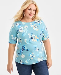 Style & Co Plus Size Boat-Neck Cuffed-Sleeve Top, Macy's Exclusive