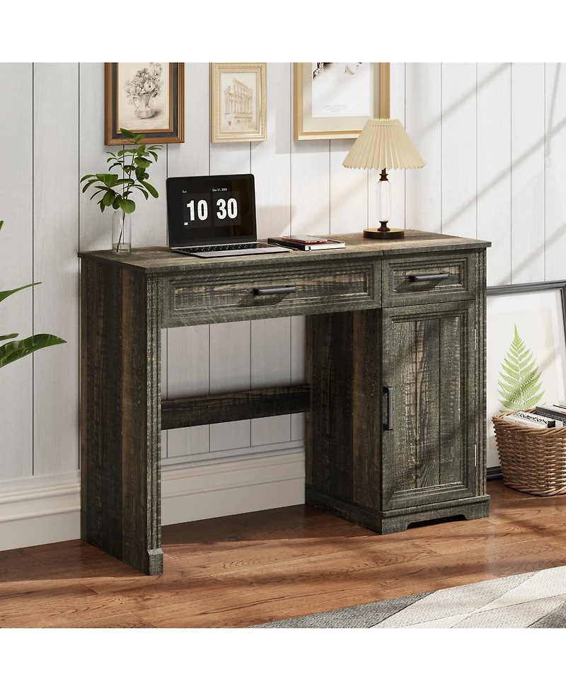 Vlsrka Vanity desk with mirror and storage drawers.