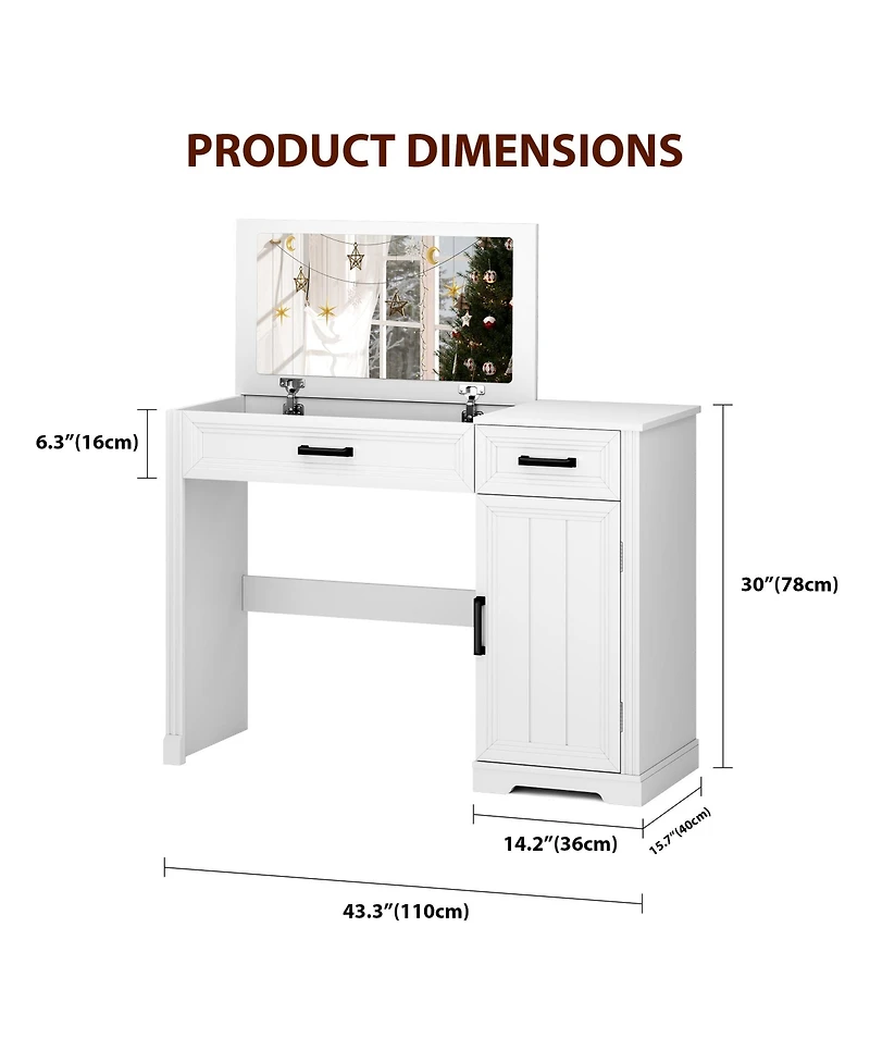 Vlsrka Vanity desk with mirror and storage drawers.