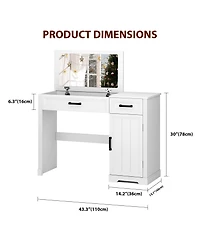 Vlsrka Vanity desk with mirror and storage drawers.