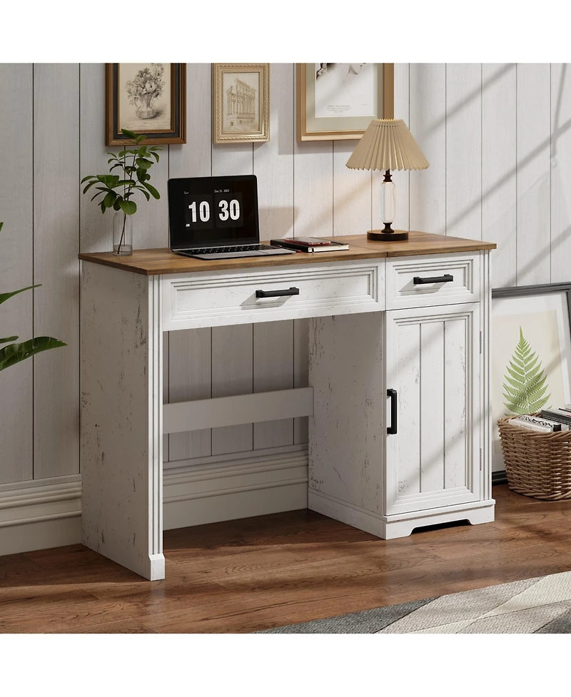 Vlsrka Vanity desk with mirror and storage drawers.