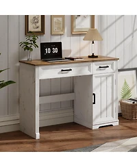 Vlsrka Vanity desk with mirror and storage drawers.