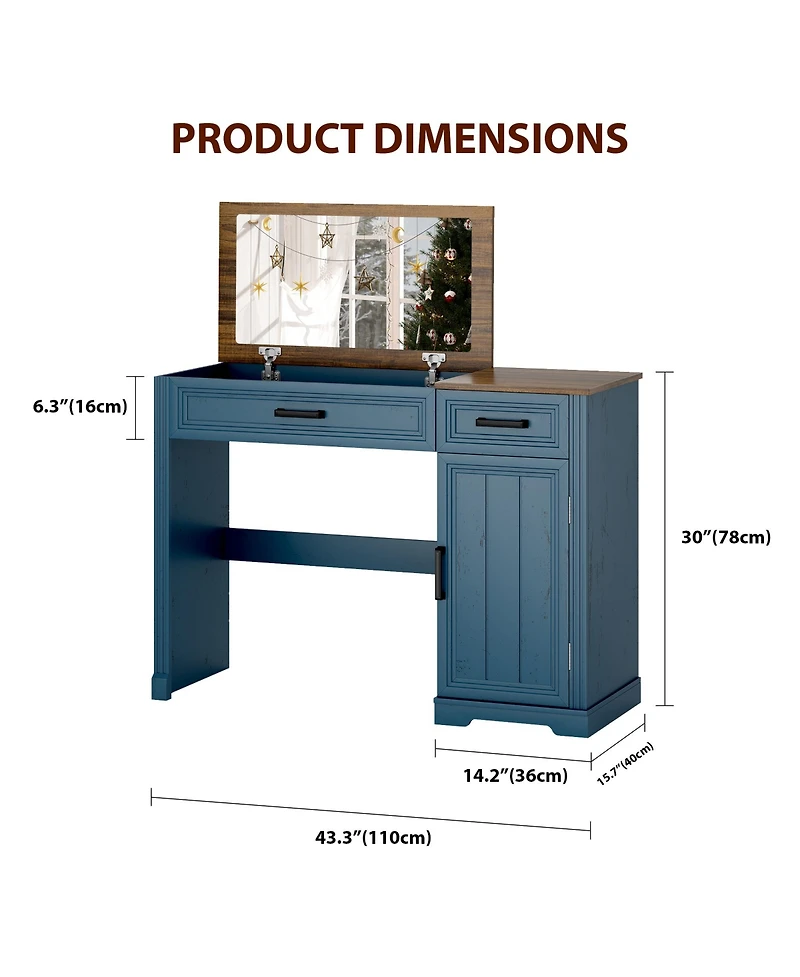 Vlsrka Vanity desk with mirror and storage drawers.