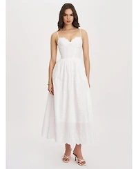 Miss Circle Women's Oberon White Cotton Eyelet Lace-Up Back Maxi Dress