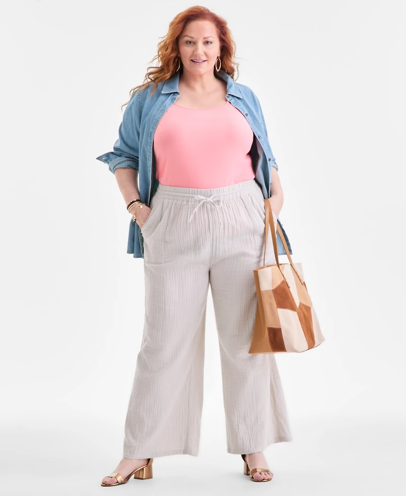 Style & Co Plus Gauze Wide-Leg Pull-On Pants, Created for Macy's