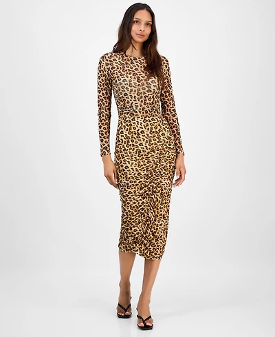 Bar Iii Women's Leopard-Print Ruched Bodycon Midi Skirt, Macy's Exclusive