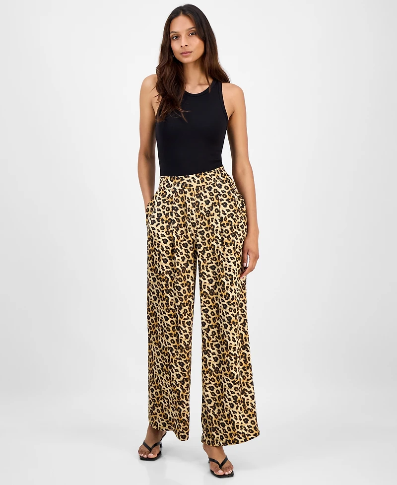 Bar Iii Women's Leopard-Print Pull-On Wide-Leg Pants, Macy's Exclusive