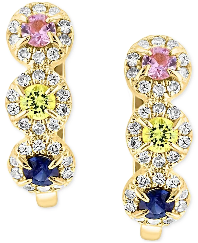 Lali Jewels Multi-Sapphire (1/3 ct. t.w.) & Diamond (1/5 ct. t.w.) Hoop Earrings in 14k Yellow Gold