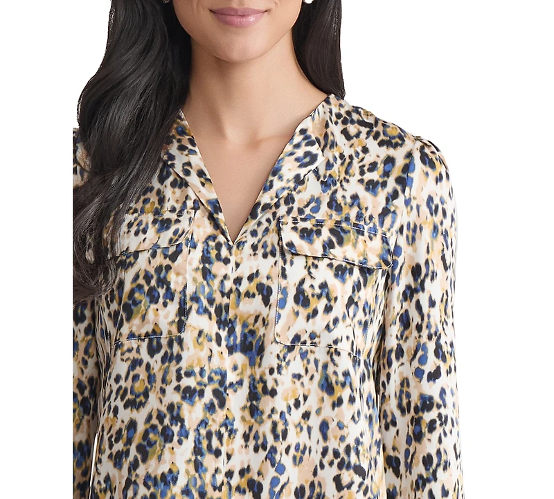 Jones New York Petite Printed Utility Blouse