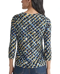 Jones New York Petite Printed Keyhole Top