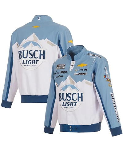 Jh Design Men's White/Light Blue Ross Chastain Busch Light Full-Snap Twill Uniform Jacket