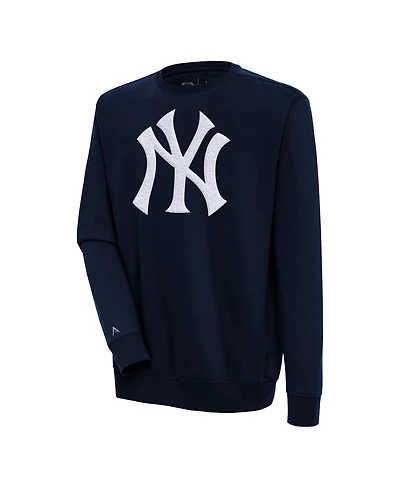 Antigua Men's Navy New York Yankees Victory Crewneck Chenille Pullover Sweatshirt