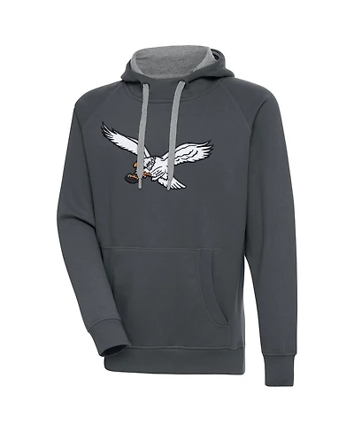 Antigua Men's Charcoal Philadelphia Eagles Throwback Logo Victory Pullover Sweatshirt