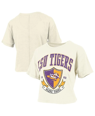 Pressbox Women's Cream Lsu Tigers Buckler Vintage Cropped T-Shirt