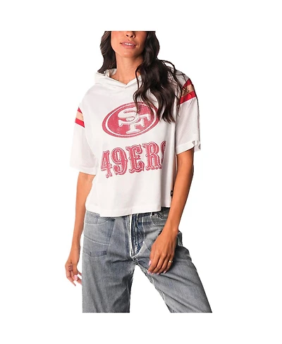 The Wild Collective Women's White San Francisco 49ers Mesh Short Sleeve Hoodie T-Shirt