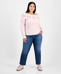 Madden Girl Trendy Plus Heart Off-The-Shoulder Sweater