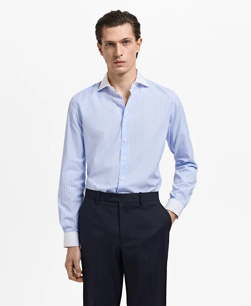 Mango Men's Striped-Print Slim-Fit Dress Shirt