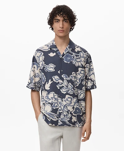 Mango Men's Wrinkled-Effect Floral Shirt