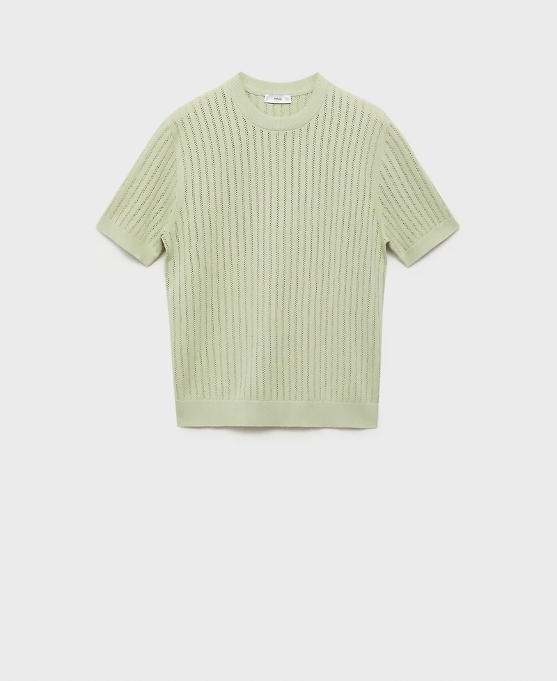 Mango Men's Striped Openwork Cotton T-Shirt