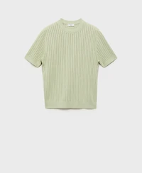 Mango Men's Striped Openwork Cotton T-Shirt