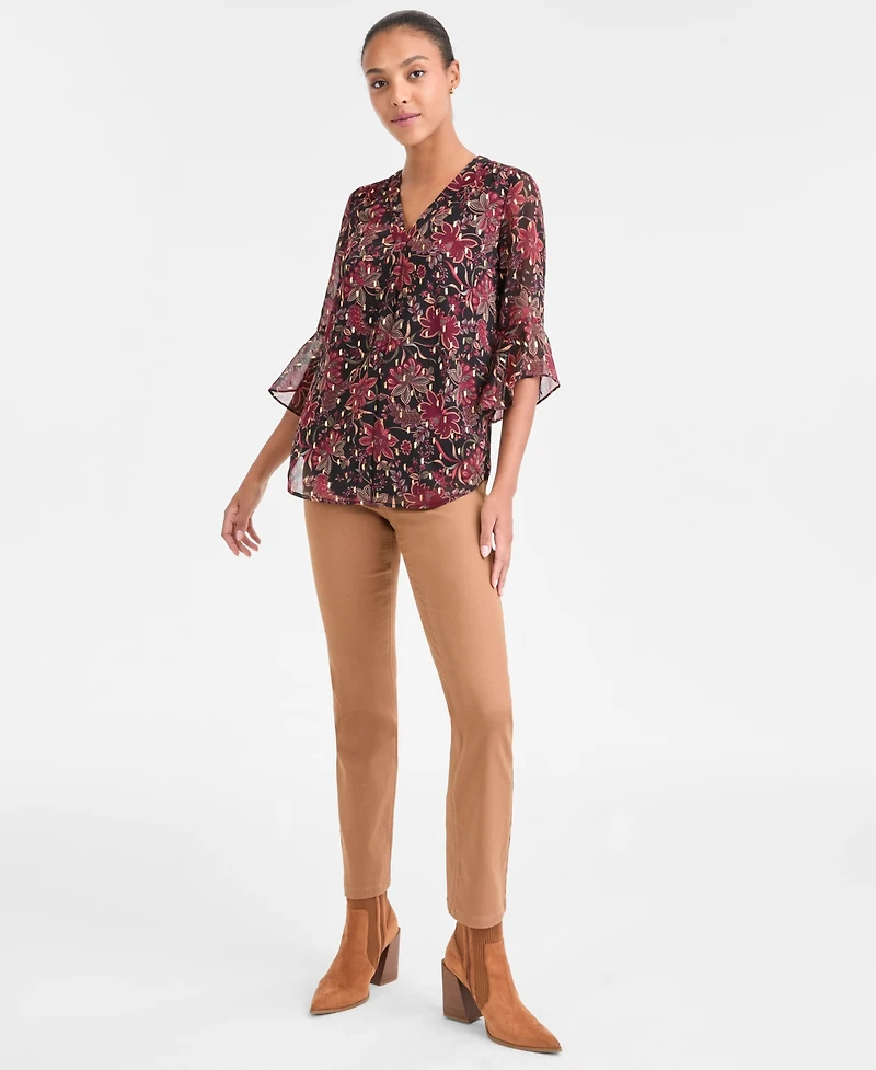 Jones New York Women's V-Neck 3/4 Flutter Sleeve Top