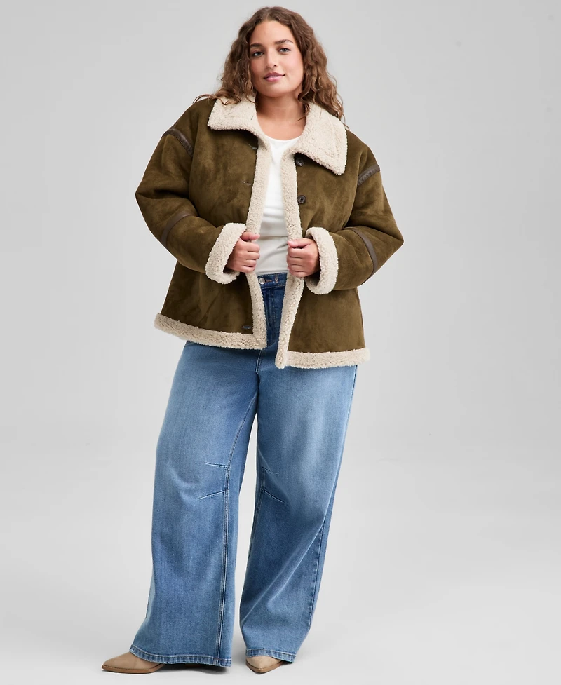And Now This Trendy Plus Faux Suede Sherpa Jacket, Macy's Exclusive